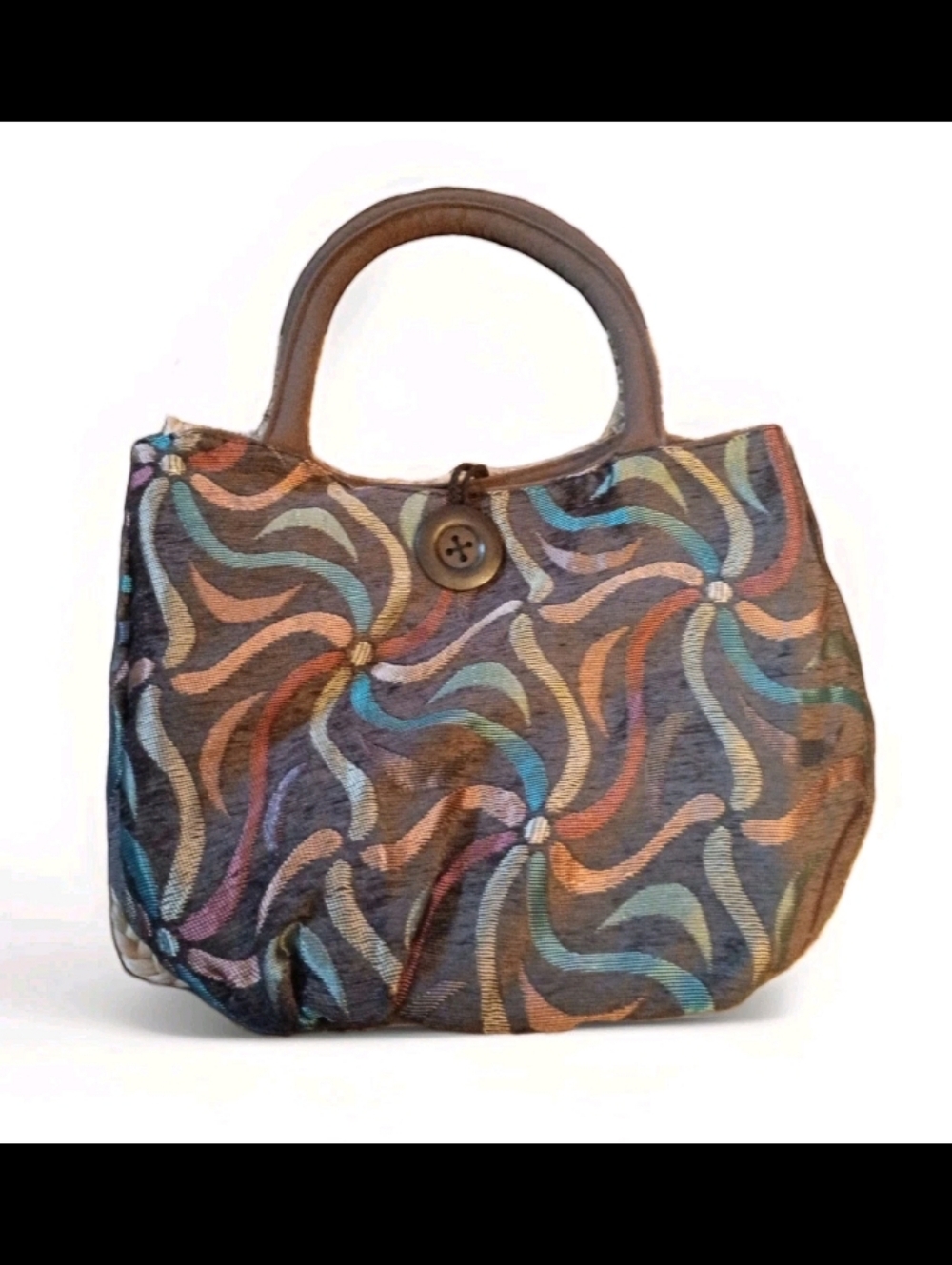 VTG Tapestry Colorful Swirl Pattern Tote Bag Boho Hippie Festival Button Closer